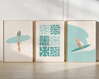 Surf Poster Beach Wall Art Surf Print Trendy Coastal Decor Surf Gift Surfboard Beach House Decor Instant Download Printable Art Set of 3