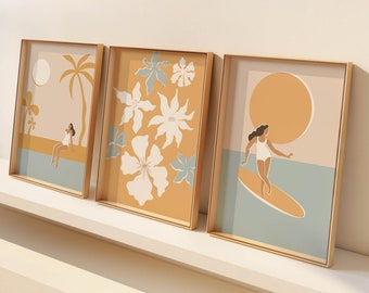 Surf Print Set of 3 Beach Prints Coastal Home Decor Blue Ocean Poster Trendy Beach Wall Art Surfing Poster Surfboard Art Digital Download