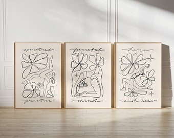 Yoga Poster, Set of 3 Yoga Prints, Yoga Practice Poster, Boho Wall Art, Abstract Yoga Print, Yoga Pose Wall Art, Instant Download