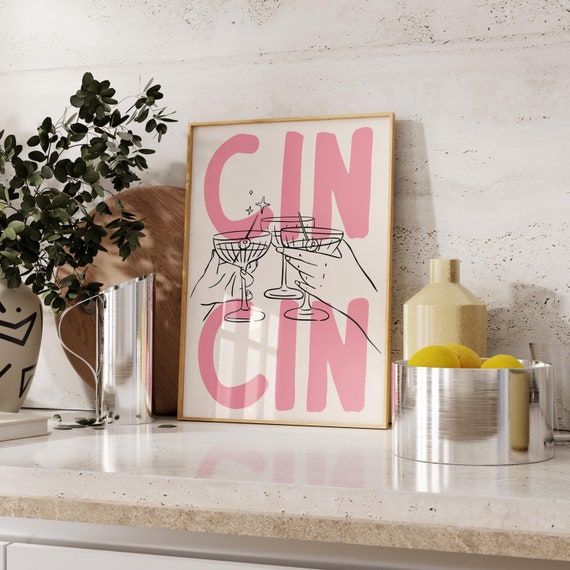 Cin Cin Print Cheers Wall Art Cute Kitchen Poster Cocktail Poster Cin Cin Trendy Wall Art for Bar Cart Decor Digital Download Printable Art
