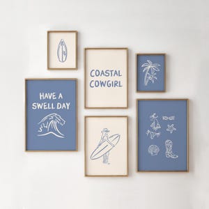 Surf Print Beachy Poster Coastal Cowgirl Wall Art Surf Illustration Western Beach House Decor - Instant Download Printable Wall Art Set of 6