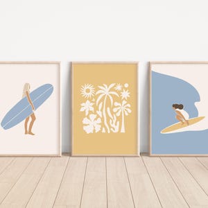 Surfing Art Beachy Wall Art Surfboard Art Print Surf Print Set Surf Gift Cute Beach House Decor Instant Download Printable Wall Art Set of 3