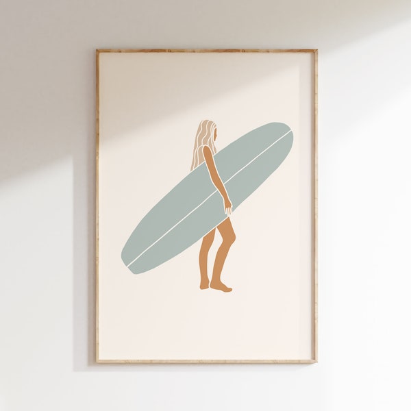 Surf Print Boho Surf Girl Wall Art Surf Gift for Surfer Poster Boho Girl Print at Home