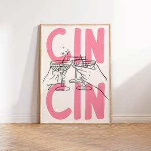 Cin Cin Print Cheers Wall Art Cute Kitchen Poster Cocktail Poster Cin Cin Trendy Wall Art for Bar Cart Decor Digital Download Printable Art