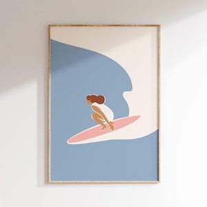 Surf Poster Surfboard Art Print Cute Beach Print Surfer Girl House Decor Blue Ocean Print Surfing Poster Coastal Home Decor Digital Art