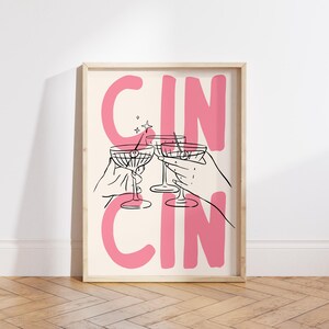 Cin Cin Print Cheers Wall Art Cute Kitchen Poster Cocktail Poster Cin Cin Trendy Wall Art for Bar Cart Decor Digital Download Printable Art