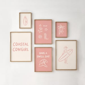 Surf Print Beachy Poster Coastal Cowgirl Wall Art Surf Illustration Western Beach House Decor Instant Download Printable Wall Art Set of 6