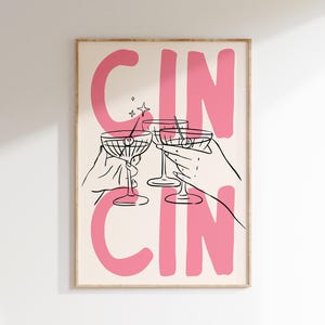 Cin Cin Print Cheers Wall Art Cute Kitchen Poster Cocktail Poster Cin Cin Trendy Wall Art for Bar Cart Decor Digital Download Printable Art