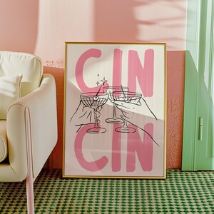 Cin Cin Print Cheers Wall Art Cute Kitchen Poster Cocktail Poster Cin Cin Trendy Wall Art for Bar Cart Decor Digital Download Printable Art