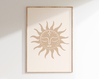 Sun Print Boho Wall Art Sun Poster Neutral Sun Print Neutral Nursery Art Sunshine Poster Digital Download