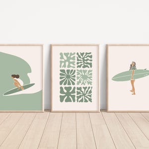 Surfing Art Beachy Wall Art Surfboard Art Print Surf Print Set Surf Gift Cute Beach House Decor Instant Download Printable Wall Art Set of 3