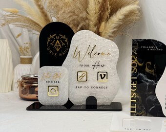 Multi NFC Follow Us Display, QR code Reception Sign, Aesthetics Clinic & Social Media Sign, Custom Business Social Hub, NFC Payment sign