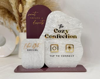 Pantalla multi-NFC "Síguenos", letrero de recepción NFC, letrero de labios y redes sociales para clínica de estética, centro social empresarial personalizado, letrero de pago NFC
