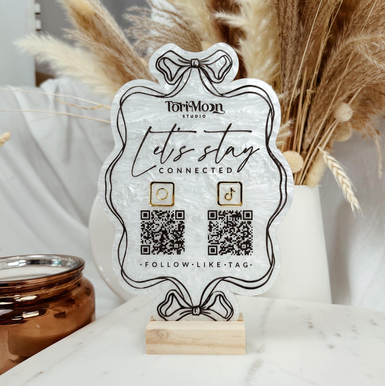 QR Code Follow Us Display, Custom Coquette Sign, QR Code Reception Sign ...