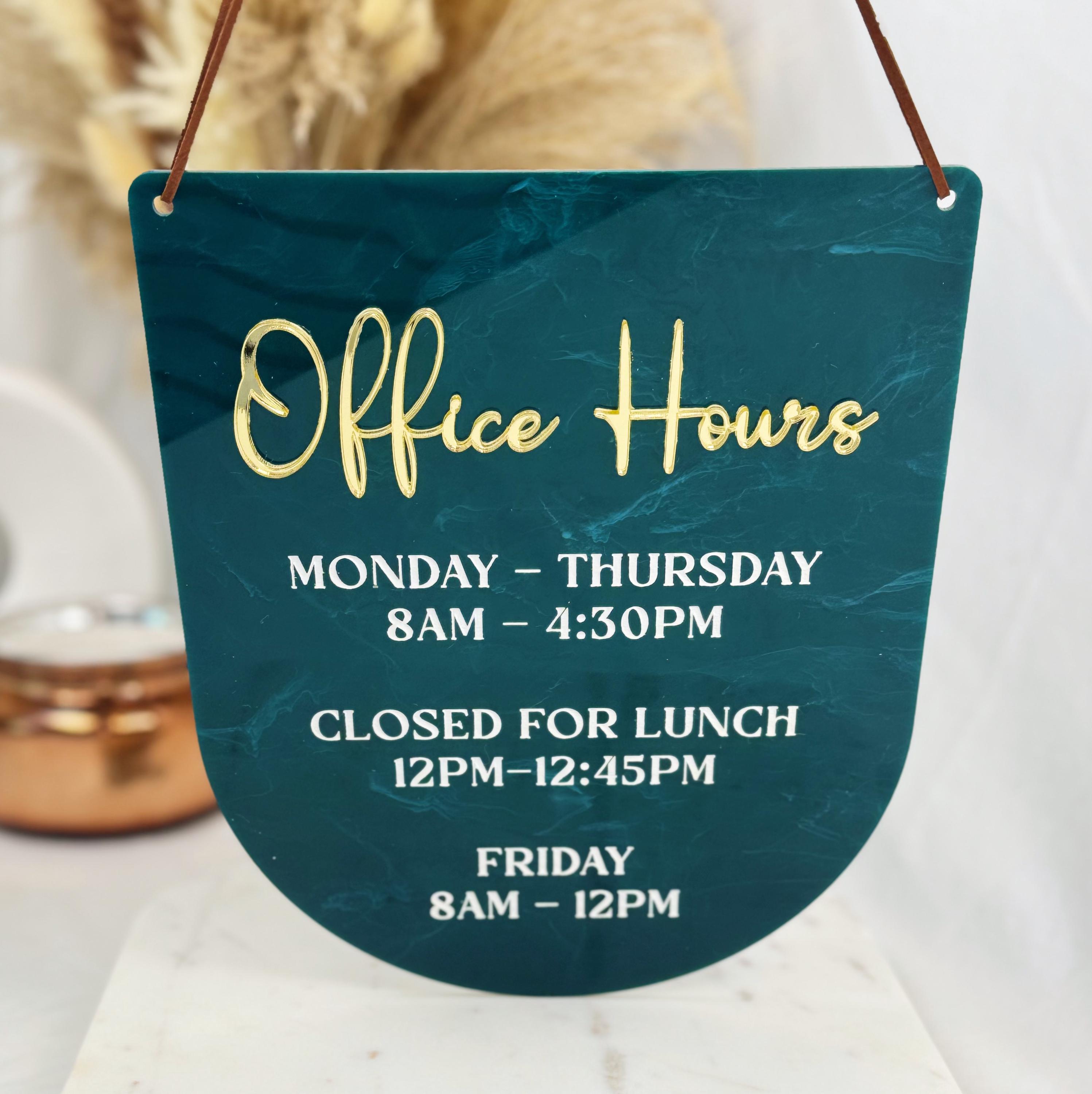 Reception Operating Hours Custom Acrylic Business Hours Sign, 3D Beauty Salon Opening Times Door ...