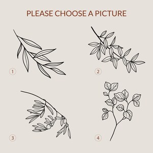 May include: Four black and white line drawings of different types of branches with leaves. The branches are numbered 1 through 4.