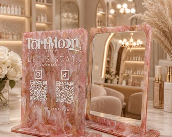 QR Code Mirror Sign, Reception Desk Display, Business Sign, Double Sided Acrylic Stand, Payment Display, Custom Counter Sign