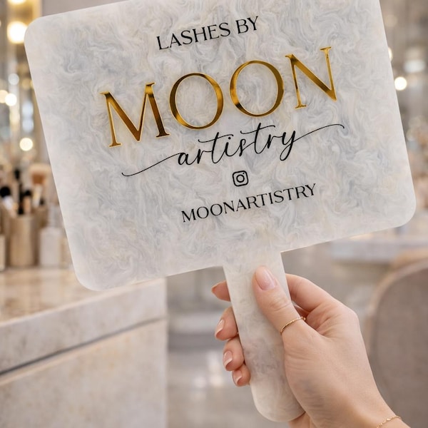 Custom Acrylic Handheld Mirror, Lash Tech Photo Prop, Beauty Studio Decor, Personalized Logo XXL Mirror
