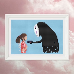 Studio Ghibli Chihiros Reise ins Zauberland, kein Gesicht Anime Kreuzstichmuster, einfach - 14 Farben - Instant PDF Download mit KOSTENLOS 2 Bonus Mystery Pattern