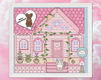 Stardew Valley Home Sweet Home, Gemütliches Gemütliches Spiel Pastell Rosa Kreuzstichmuster, Einfach - 39 Farben - 2 PDF Instant Downloads