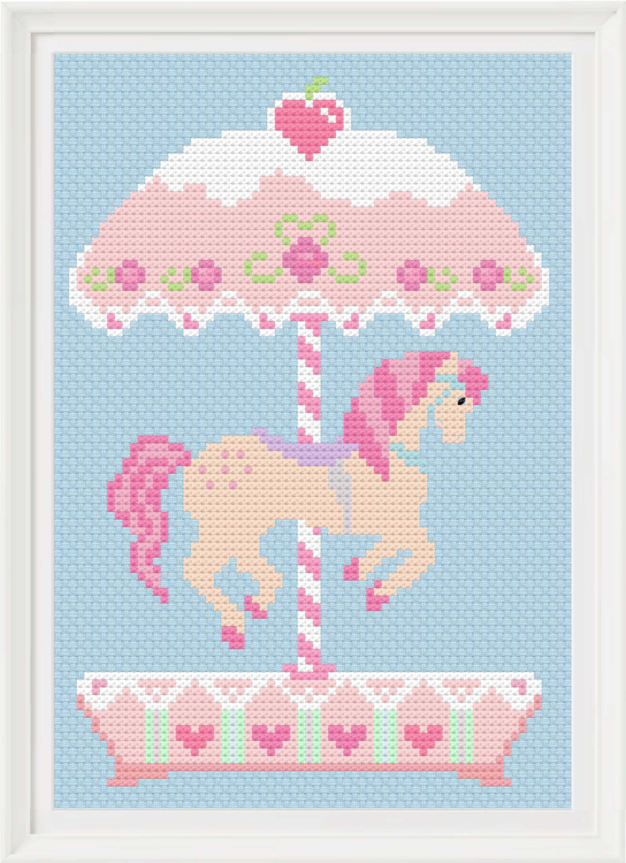 Pink Carousel Horse Cross Stitch Pattern, Cute Pastel Nursery Decor ...