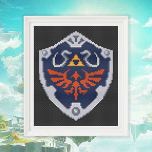 May include: A blue and white pixelated shield with a red and orange design. The shield has a triangular shape in the centre and the text "TRI FORCE" at the top.