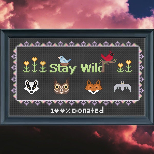 Stay Wild Charity Cross Stitch, Animal Pattern, Easy Cross Stitch Pattern - 26 - PDF