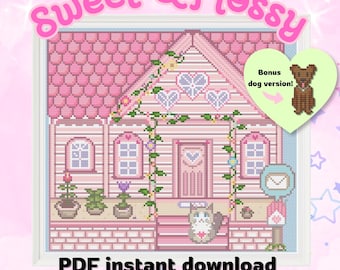 Patrón de punto de cruz de Stardew Valley: Hogar dulce hogar, cabaña rosa acogedora (2 descargas PDF)