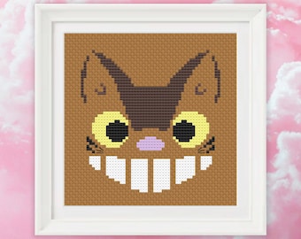 Cat Bus Cross Stitch Pattern: My Neighbor Totoro Anime (PDF Download)