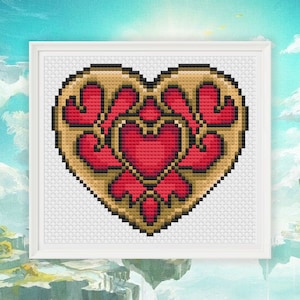 Zelda Tears of the Kingdom Heart Container, Echoes of Wisdom Gaming Cross Stitch Pattern, Easy - 9 Colors - Instant PDF Download
