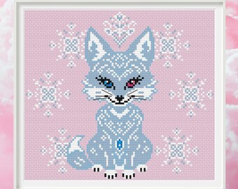 Snowy Arctic Fox Cross Stitch Pattern - EASY - Instant PDF Download