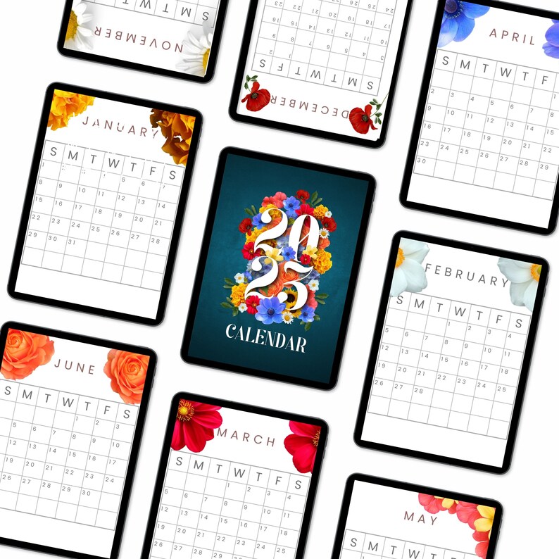 Calendar Planner 2023, Calendar 2023 Wall , Canva, Printable , Instant