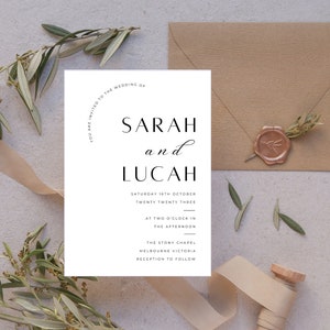 Minimalist Wedding Invitation Template: Black & White Canva Invite (5x7&quot; Portrait) (Digital Download)