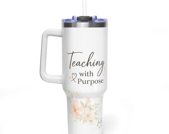Copo térmico de 1,18 L (40 oz) com estampa floral para professores | Caneca de viagem para professores