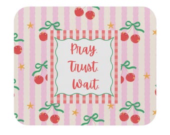 Mousepad "Reze, Confie, Espere" | Tapete de mesa inspirador com estampa de listras rosa-cereja
