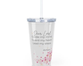 Copo de plástico com canudo "Café e Jesus em Primeiro Lugar" | design floral devocional