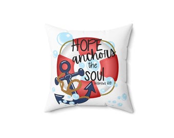 Almofada "A Esperança ancora a alma" | Design de boia salva-vidas com âncora náutica