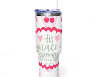 Copo térmico "Sua Graça Basta" de 1,18 litro | Escritura sobre Fé em Aço Inoxidável