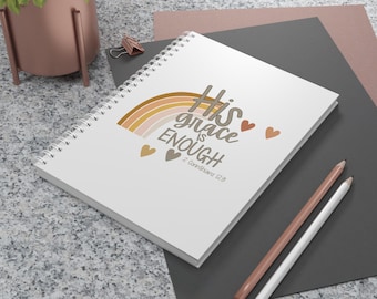 Caderno Espiral "Sua Graça Basta" | Versículo Bíblico Cristão Arco-Íris 2 Coríntios 12:9