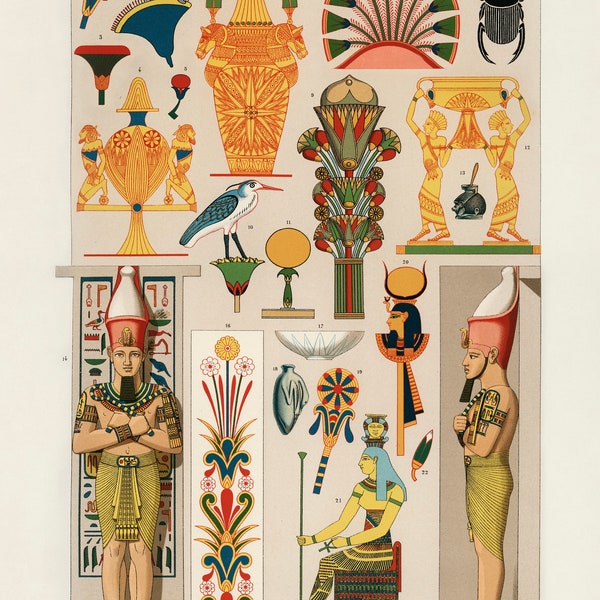 Elaborate Hieroglyphics Poster - Artist Albert Racinet - Home Decor - Gift - History