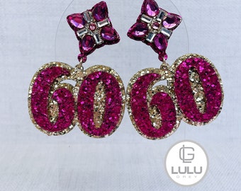 60th Birthday Earrings, 60 Earrings, 60 Glitter Earrings, Birthday Earrings, Party, Happy Birthday, Number 60, Fuchsia and Pink