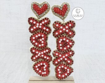 Valentine Earrings, XOXO Heart Beaded Earrings, Heart Earrings, Valentine Beaded Earrings, Valentines Day, Gift