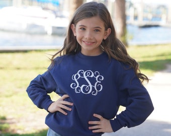 Youth Monogram Sweatshirt, Personalized Clothing, Emboridery, Monogram, Personalized Sweatshirt, Initials, Gift, Youth