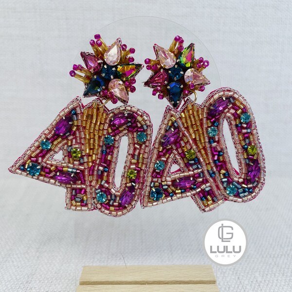40th Birthday Earrings, 40 Beaded Earrings, 40 Birthday Earrings, Pink, Party, Happy Birthday Earrings Statement Earrings