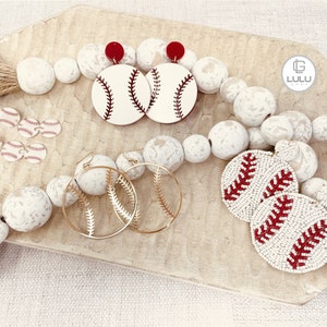 Baseball Earrings, Baseball Earrings, Baseball mom Earrings, Sport Earrings, Game Day Earrings, Gold Baseball, 3 Baseballs, Beaded Baseball