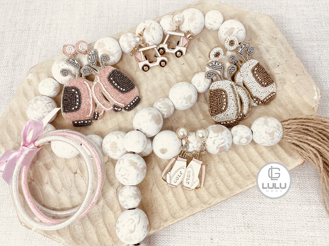 Golf Earrings, Golf Club Earrings, Golf Bag Earrings, Gift, Beaded