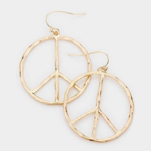 Peace Sign Earrings, 70's Earring, peace signs, Gold Peace Sign, Hippie Earrings, Costume Jewelry