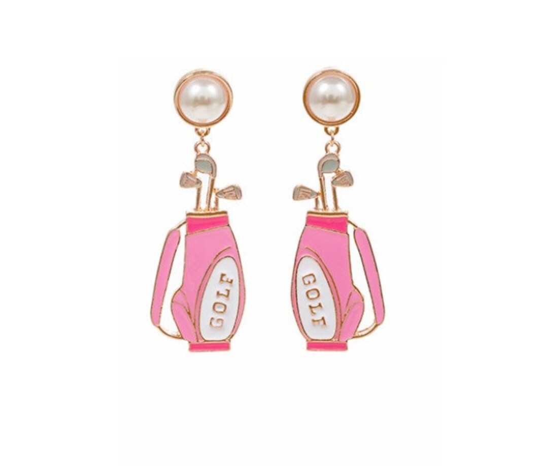 Pink Golf Earrings, Pink Golf Club Earrings, Golf Bag Earrings, Gift