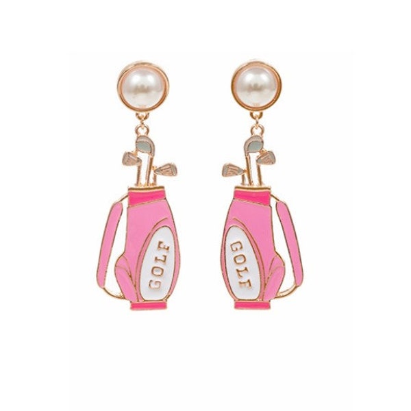 Pink Golf Earrings, Pink Golf Club earrings, Golf Bag Earrings, Gift, Beaded Earrings, Sports earrings, Fuchsia