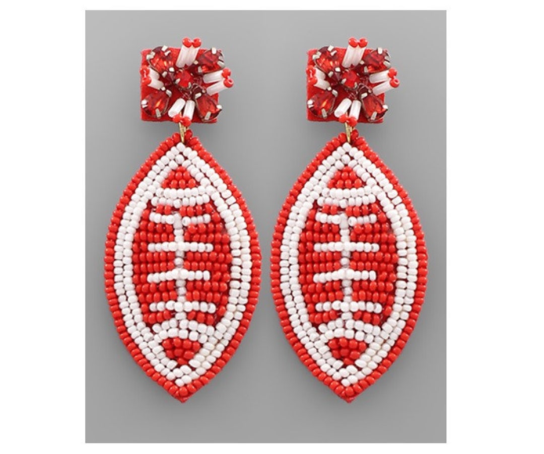 Red and White Football Earrings Game Day Earrings Football Etsy